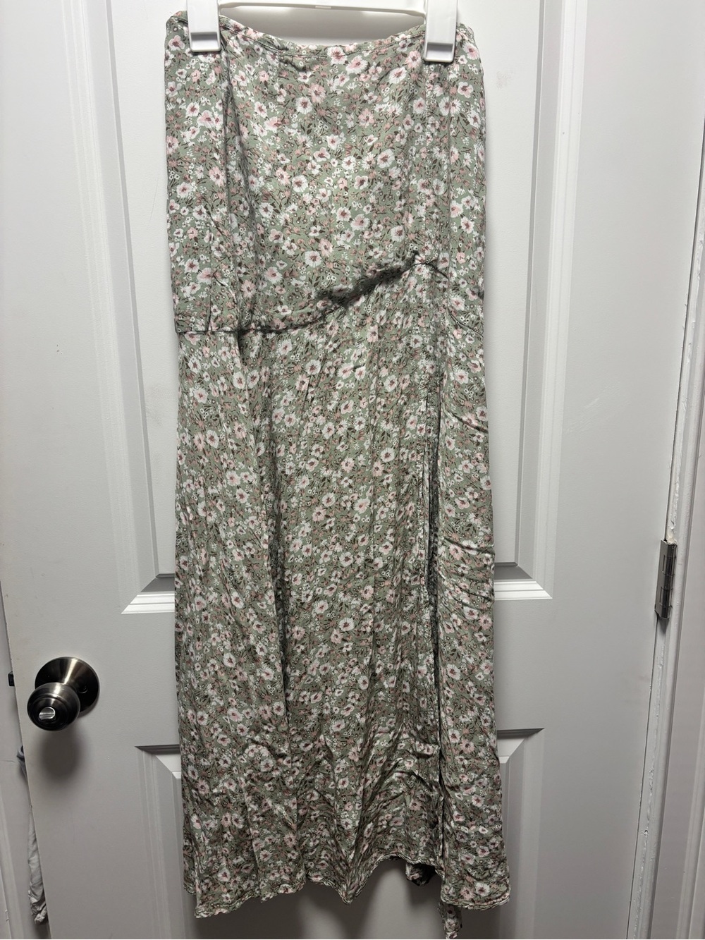 Altar'd State Sage Green Floral Maxi Skirt with Pink & White Blooms